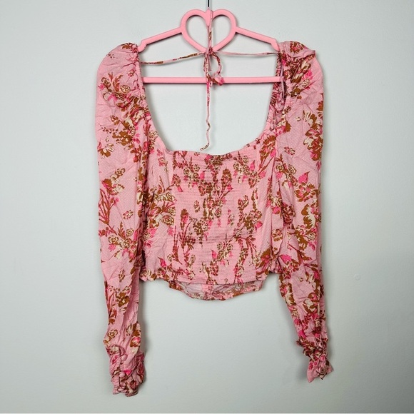 Free People NWT Floral Hilary Puff Sleeve Square Neck Top Pink Small OB1569574 - Picture 11 of 11